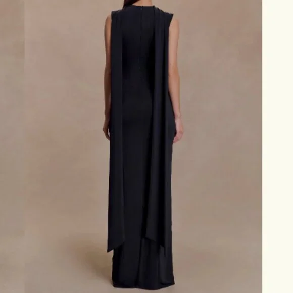 Meshki Wisteria Slinky Maxi Dress With Scarf - Black Size Medium - Picture 4 of 11